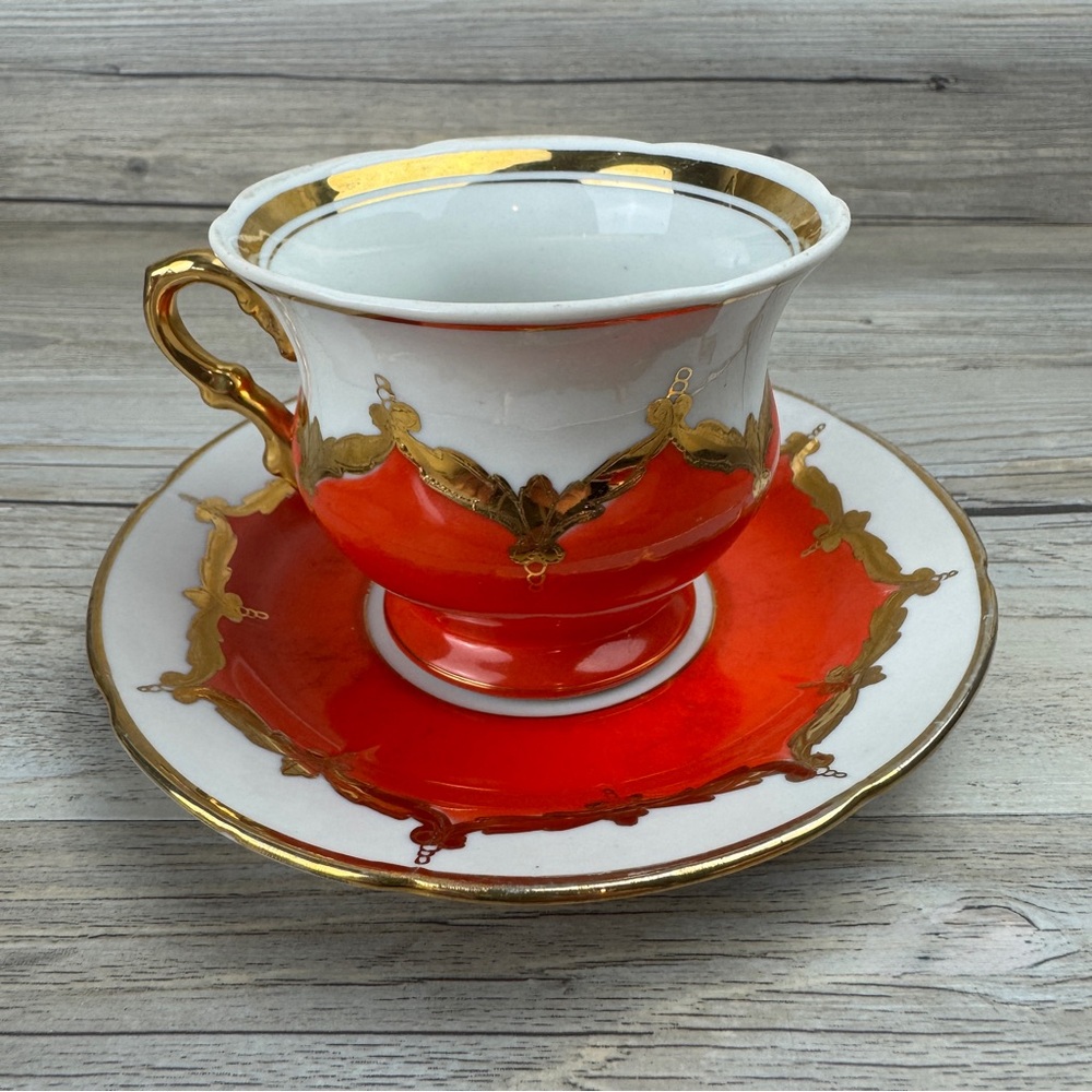 Vintage porcelain BARANOVKA tea cup and saucer USSR Soviet Hand-painted